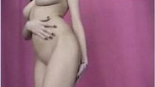 Sexy brunette amateur with perfect body strips and masturbates in webshow porn video